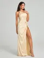 Sheath/Column One-Shoulder Floor-Length Sleeveless Silk Like Satin Bridesmaid Dress