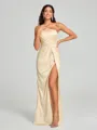 Sheath/Column One-Shoulder Floor-Length Sleeveless Silk Like Satin Bridesmaid Dress