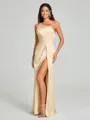 Sheath/Column One-Shoulder Floor-Length Sleeveless Silk Like Satin Bridesmaid Dress