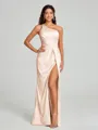 Sheath/Column One-Shoulder Floor-Length Sleeveless Silk Like Satin Bridesmaid Dress
