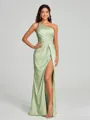 Sheath/Column One-Shoulder Floor-Length Sleeveless Silk Like Satin Bridesmaid Dress
