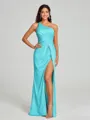 Sheath/Column One-Shoulder Floor-Length Sleeveless Silk Like Satin Bridesmaid Dress