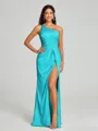 Sheath/Column One-Shoulder Floor-Length Sleeveless Silk Like Satin Bridesmaid Dress