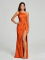 Sheath/Column One-Shoulder Floor-Length Sleeveless Silk Like Satin Bridesmaid Dress