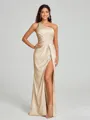 Sheath/Column One-Shoulder Floor-Length Sleeveless Silk Like Satin Bridesmaid Dress