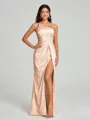 Sheath/Column One-Shoulder Floor-Length Sleeveless Silk Like Satin Bridesmaid Dress