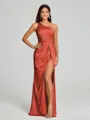 Sheath/Column One-Shoulder Floor-Length Sleeveless Silk Like Satin Bridesmaid Dress