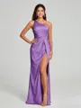 Sheath/Column One-Shoulder Floor-Length Sleeveless Silk Like Satin Bridesmaid Dress