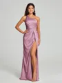 Sheath/Column One-Shoulder Floor-Length Sleeveless Silk Like Satin Bridesmaid Dress