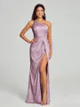 Sheath/Column One-Shoulder Floor-Length Sleeveless Silk Like Satin Bridesmaid Dress