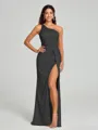 Sheath/Column One-Shoulder Floor-Length Sleeveless Silk Like Satin Bridesmaid Dress