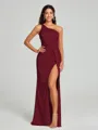 Sheath/Column One-Shoulder Floor-Length Sleeveless Silk Like Satin Bridesmaid Dress