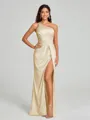 Sheath/Column One-Shoulder Floor-Length Sleeveless Silk Like Satin Bridesmaid Dress