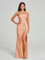 Sheath/Column One-Shoulder Floor-Length Sleeveless Silk Like Satin Bridesmaid Dress