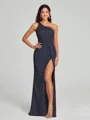 Sheath/Column One-Shoulder Floor-Length Sleeveless Silk Like Satin Bridesmaid Dress