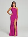 Sheath/Column One-Shoulder Floor-Length Sleeveless Silk Like Satin Bridesmaid Dress