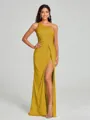 Sheath/Column One-Shoulder Floor-Length Sleeveless Silk Like Satin Bridesmaid Dress