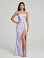 Sheath/Column One-Shoulder Floor-Length Sleeveless Silk Like Satin Bridesmaid Dress