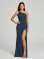 Sheath/Column One-Shoulder Floor-Length Sleeveless Silk Like Satin Bridesmaid Dress