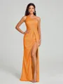 Sheath/Column One-Shoulder Floor-Length Sleeveless Silk Like Satin Bridesmaid Dress