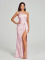 Sheath/Column One-Shoulder Floor-Length Sleeveless Silk Like Satin Bridesmaid Dress