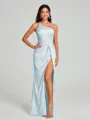 Sheath/Column One-Shoulder Floor-Length Sleeveless Silk Like Satin Bridesmaid Dress