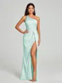 Sheath/Column One-Shoulder Floor-Length Sleeveless Silk Like Satin Bridesmaid Dress