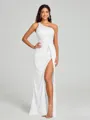 Sheath/Column One-Shoulder Floor-Length Sleeveless Silk Like Satin Bridesmaid Dress