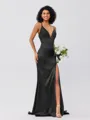 Sheath/Column Silk Like Satin Ruched V-neck Sleeveless Sweep/Brush Train Bridesmaid Dresses
