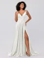 A-Line/Princess Silk like Satin Ruffles V-neck Sleeveless Sweep/Brush Train Bridesmaid Dresses
