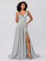 A-Line/Princess Silk like Satin Ruffles V-neck Sleeveless Sweep/Brush Train Bridesmaid Dresses