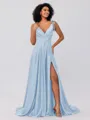 A-Line/Princess Silk like Satin Ruffles V-neck Sleeveless Sweep/Brush Train Bridesmaid Dresses