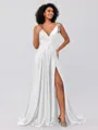 A-Line/Princess Silk like Satin Ruffles V-neck Sleeveless Sweep/Brush Train Bridesmaid Dresses