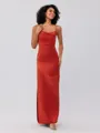 Sheath/Column Satin Ruched Spaghetti Straps Sleeveless Ankle-Length Bridesmaid Dresses