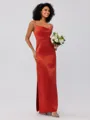 Sheath/Column Satin Ruched Spaghetti Straps Sleeveless Ankle-Length Bridesmaid Dresses