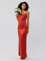 Sheath/Column Satin Ruched Spaghetti Straps Sleeveless Ankle-Length Bridesmaid Dresses