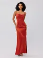 Sheath/Column Satin Ruched Spaghetti Straps Sleeveless Ankle-Length Bridesmaid Dresses