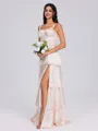 A-line Straps Cascading Ruffles Floor-Length Silk Like Satin Bridesmaid Dress
