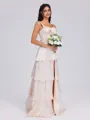 A-line Straps Cascading Ruffles Floor-Length Silk Like Satin Bridesmaid Dress