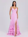 A-line V-neck Ruffles Floor-Length Chiffon Corset Bridesmaid Dress