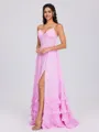 A-line V-neck Ruffles Floor-Length Chiffon Corset Bridesmaid Dress