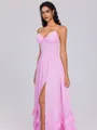 A-line V-neck Ruffles Floor-Length Chiffon Corset Bridesmaid Dress