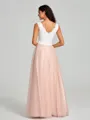A-Line/Princess V-neck Floor-Length Sleeveless Tulle Bridesmaid Dress