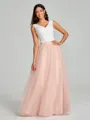 A-Line/Princess V-neck Floor-Length Sleeveless Tulle Bridesmaid Dress