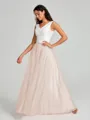 A-Line/Princess V-neck Floor-Length Sleeveless Tulle Bridesmaid Dress