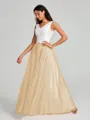 A-Line/Princess V-neck Floor-Length Sleeveless Tulle Bridesmaid Dress