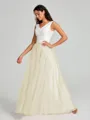 A-Line/Princess V-neck Floor-Length Sleeveless Tulle Bridesmaid Dress