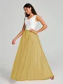 A-Line/Princess V-neck Floor-Length Sleeveless Tulle Bridesmaid Dress