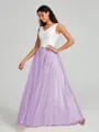 A-Line/Princess V-neck Floor-Length Sleeveless Tulle Bridesmaid Dress