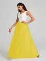 A-Line/Princess V-neck Floor-Length Sleeveless Tulle Bridesmaid Dress